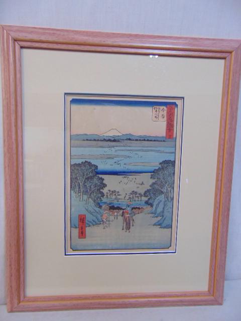 Japanese woodblock, Hiroshige, "View of Oi River from the slope near Kanayk", 12.75" by 9" (1 of 4)