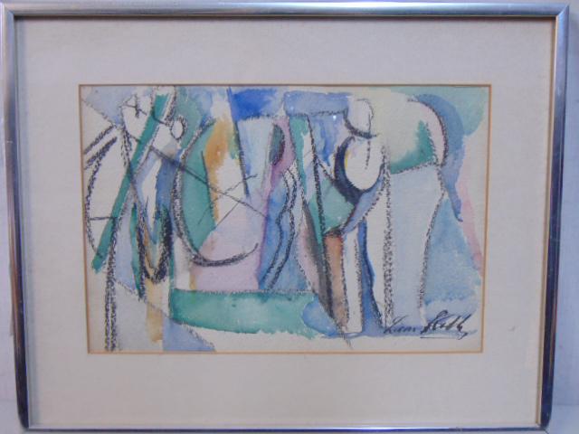 Painting, abstract composition, Leon Kelly, watercolor on paper, signed lower right, executed circa (1 of 4)