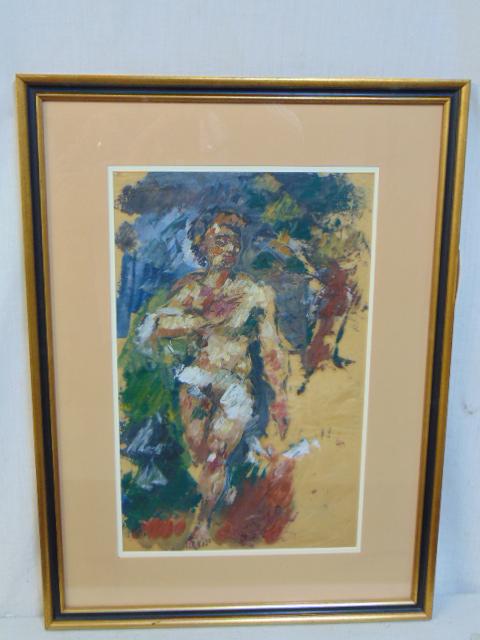 Painting, abstract nude, Leon Kelly, oil on paper, signed (twice), 18.75" by 12" (sight). Artwork: Painting, abstract nude, Leon Kelly, oil on paper, signed (twice), 18.75" by 12" (sight). Artwork from New York City Estate, name withheld by family.