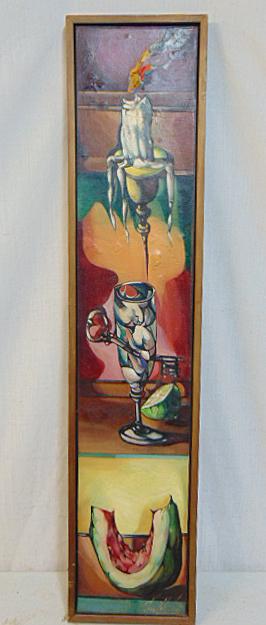 Painting, Mallorcan still life, Leon Kelly, oil on canvas, signed & dated, canvas is 30" by 6", 1961 (1 of 7)