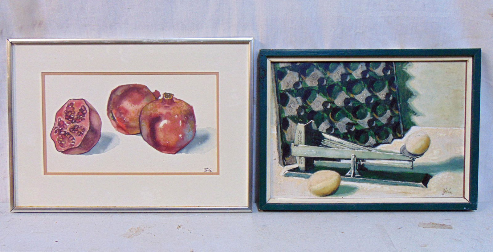 2 painting, eggs on scale, Martin Jack Zipin (Zippin), oil on Masonite, 2 eggs, one on scale, egg (1 of 8)