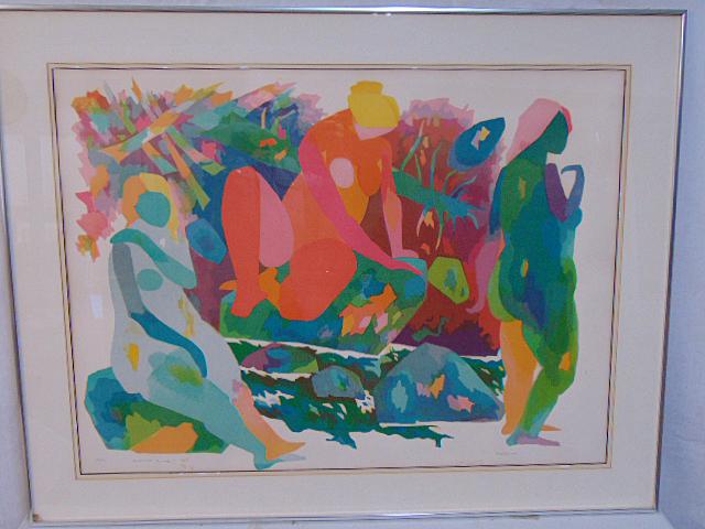 Lithograph, Summer Brook, Gregorio Prestopino, colored lithograph on paper, edition 30/85, 28" by (1 of 4)