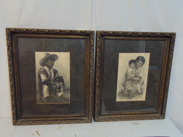 2 lithographs, Ira Moskowitz, portraits, seated man with hat ; mother & child "Evelina & Inriquetta" (1 of 7)