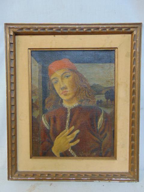 Painting, portrait man with long hair, oil on canvas, signed illegibly, canvas is 18" by 14"  Part (1 of 4)