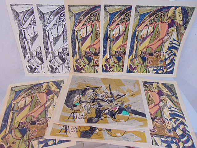 9 lithographs, Lena Gurr, lithographs & silk-screens, includes 7 lithographs, all identical, 2 in (1 of 12)