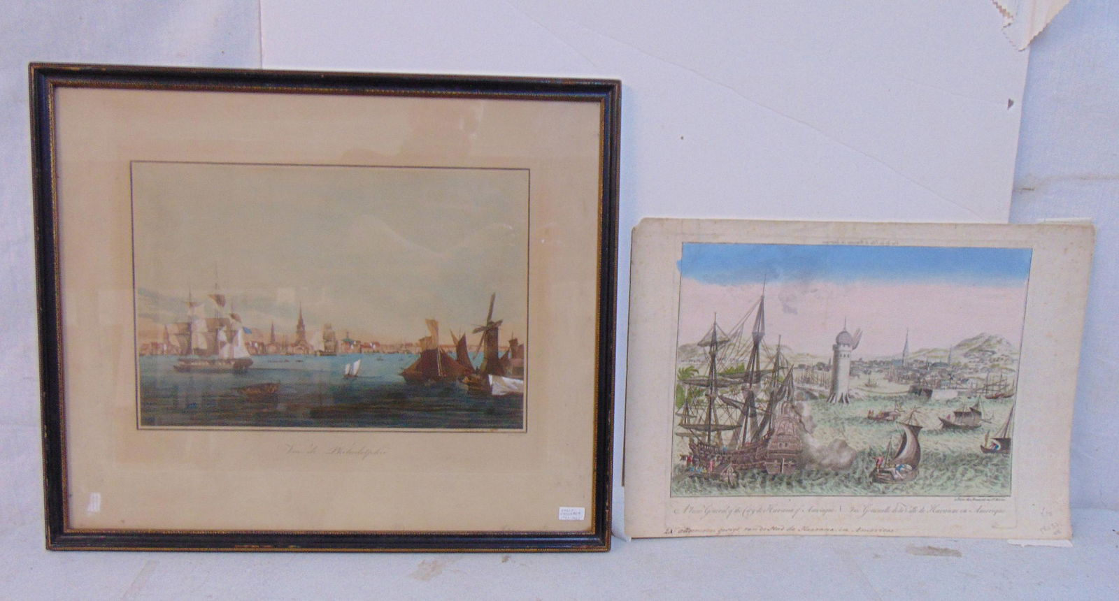 2 etchings, Philadelphia & Havana, "Vue de Philadelphia", by Louis Garneray, 9.75" by 14.5" (art (1 of 11)