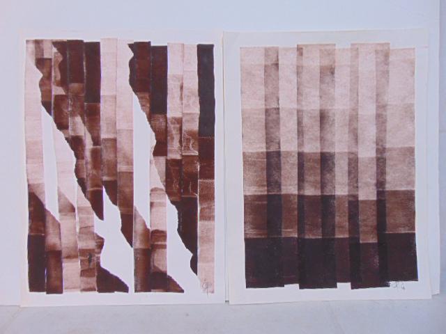 Pair abstract watercolors, Irving Haynes, dated 1974, 24.5" by 18" (1 of 5)