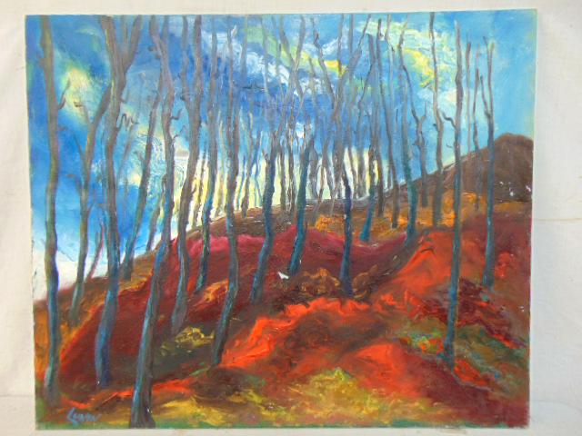 Painting, "November", Milton Lunin, oil on canvas, 1969, 30" by 36", small paint chip in center (1 of 5)