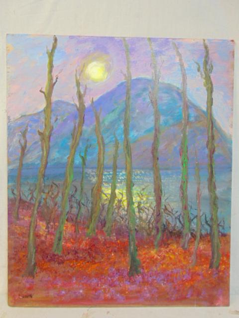 Painting, "Storm King from Beacon", Milton Lunin, acrylic on wood panel, "Storm King from Hartsook (1 of 6)