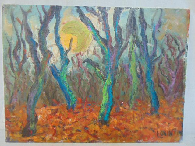 Painting, "Late Autumn", Milton Lunin, acrylic on canvas board, 1987, 12" by 16" (1 of 5)