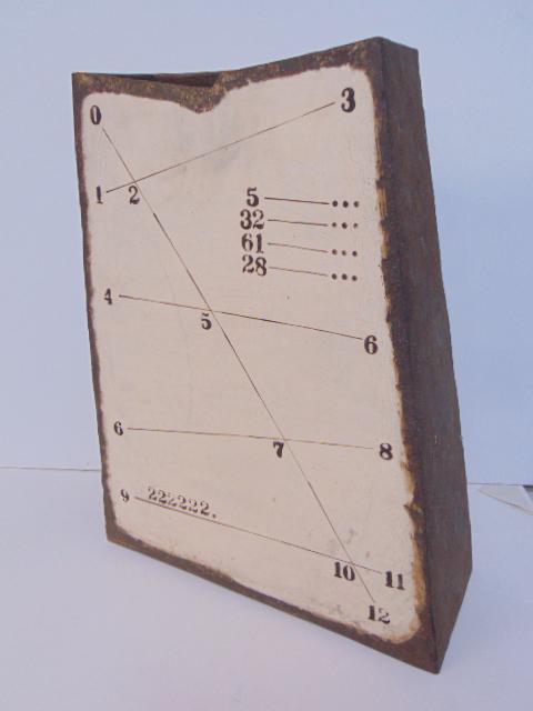 Studio pottery vase, "Baba", trapezoid shaped art pottery vase, in beige & white with math like (1 of 7)