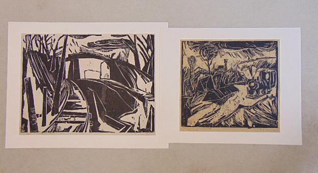 2 woodblock prints, Karl-Heinz Kliemann, "Brucke", original Holzschnitt, 1946, from an edition of (1 of 10)