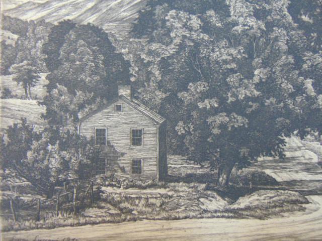 Etching, "Route 7", Luigi Lucioni, curve in country road with house & mountain background, 10 3/8" (1 of 5)