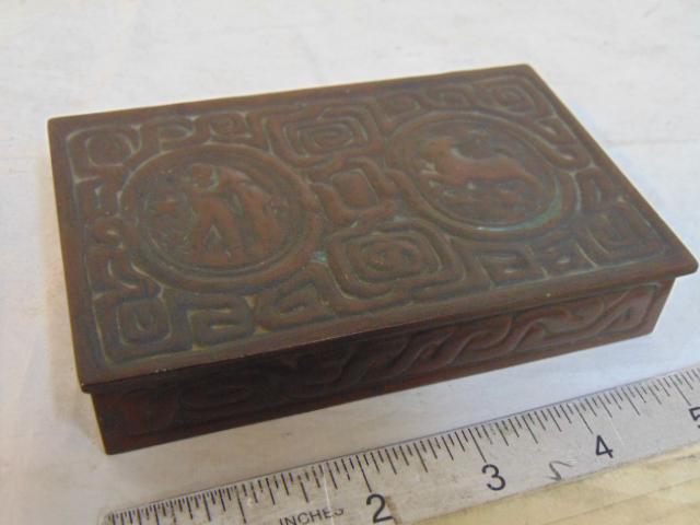 Tiffany Studios zodiac pattern box, dark brown patina, box is 3.5" by 5.25", height is 1": Tiffany Studios zodiac pattern box, dark brown patina, box is 3.5" by 5.25", height is 1"