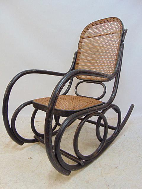 Stendig bentwood rocker, caned back & seat, in black paint, caning in good condition,: Stendig bentwood rocker, caned back & seat, in black paint, caning in good condition, Czechoslovakia.