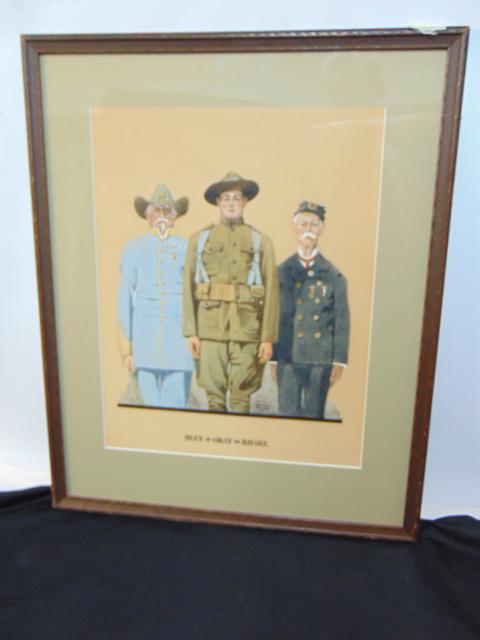 Painting, Blue+Grey=Khaki, after Rockwell, well executed watercolor by Oakley V. Weeks, 21.5" by (1 of 5)