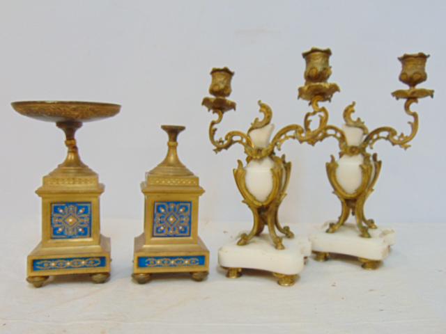2 pair bronze, marble candelabra, tazza, pair double arm, white marble candelabra & pair bronze & (1 of 7)