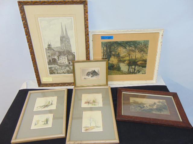 5 etchings, prints, Negro Huts, Wilmington, NC, J.M. (John Mackie) Falconer, also includes large (1 of 13)