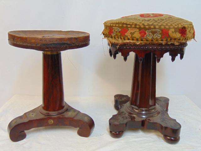 2 stools, Gothic piano stool with (loose) embroidered seat & empire stool with bronze collar, no (1 of 6)