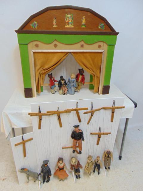 1920's German wood marionette Theater with 12 wood carved German marionettes, sold by F.A.O. (1 of 13)
