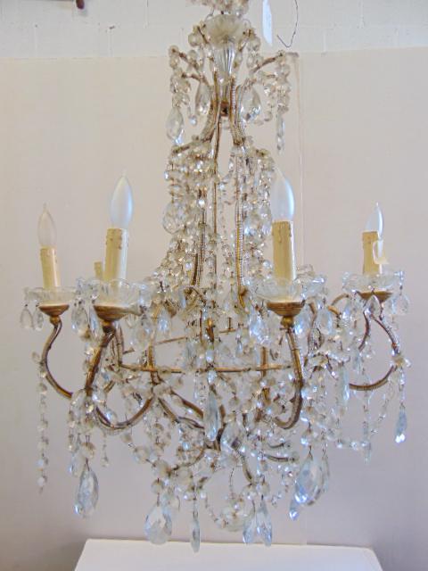 Large crystal chandelier, 8 arm, with extensive hanging crystals & covered gilt toned arms, (1 of 8)