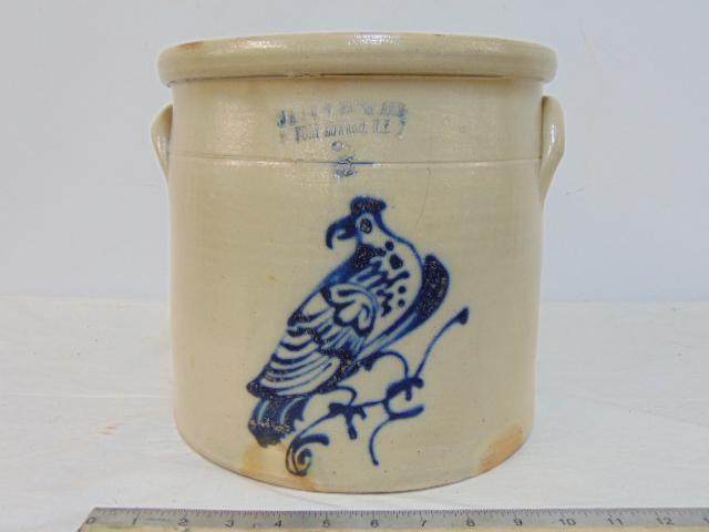 Stoneware crock, J.A. & C.W. Underwood, Fort Edward, N.Y. 19th Century, nicely decorated with bird (1 of 7)