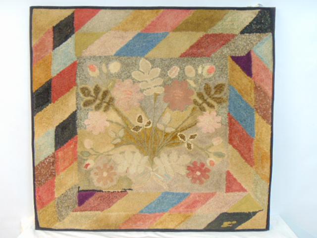 Floral hooked rug, framed, rug is 39" by 41" (1 of 4)