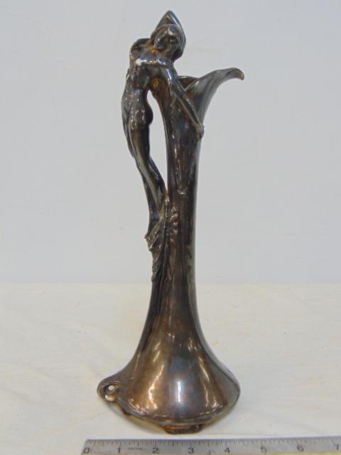 Silver overlay porcelain vase, Austrian art nouveau, some wear on the silver, vase is 12.25" tall (1 of 7)