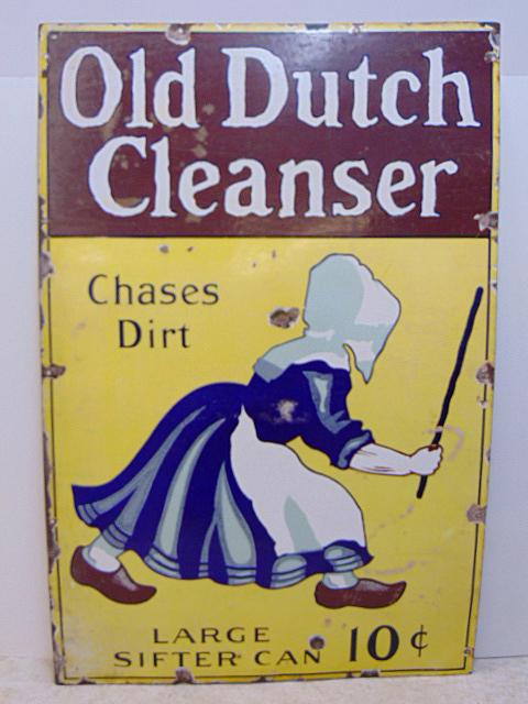 Large enamel advertising sign, Old Dutch Cleanser, some loss of enamel, chips, sign is 44" by 29" (1 of 9)