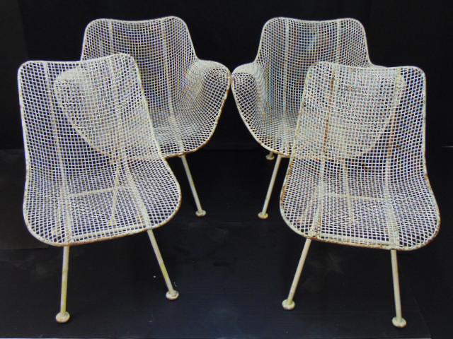 Set 4 Woodard steel wire chairs, in white paint, two arm,2 side chairs, (1 of 6)