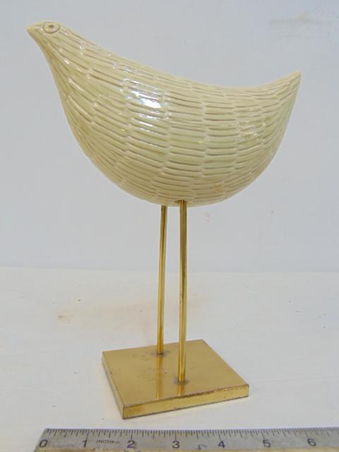 MCM ceramic bird sculpture on solid brass base, sculpture is 9.75" tall, width is 8", good (1 of 5)