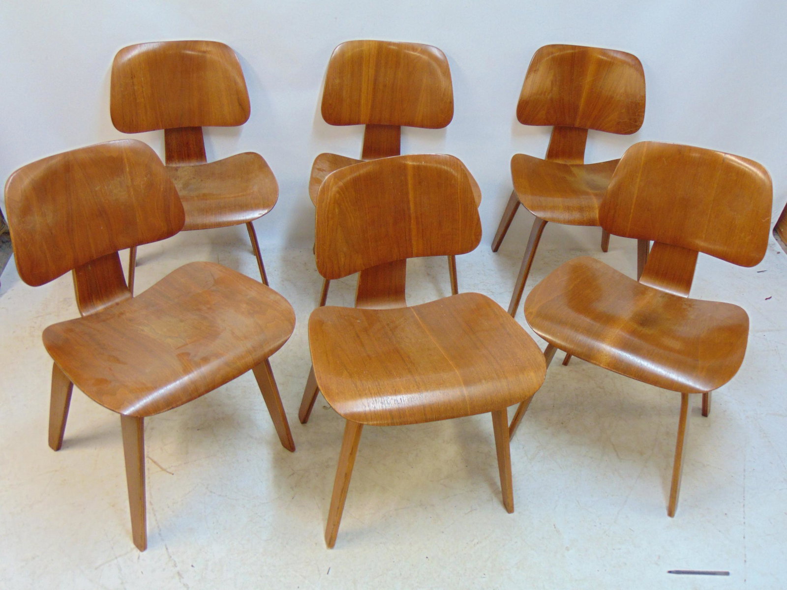 Set 6 Eames for Herman Miller chairs, molded plywood, great labels, one chair has loose back support (1 of 12)