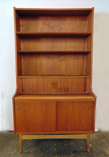 Borge Mogensen Danish Secretary Desk, teak bookcase with tambour front, slide out workspace, (1 of 17)