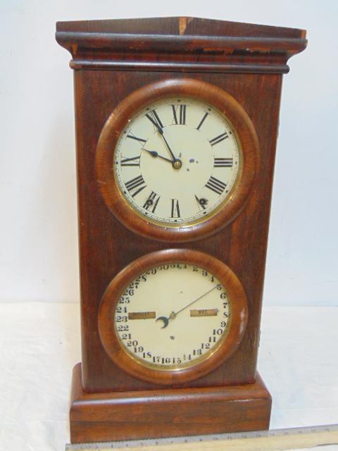 Calendar clock, empire case with two dials, Seth Thomas Clock Company, height is 26.75" (1 of 5)