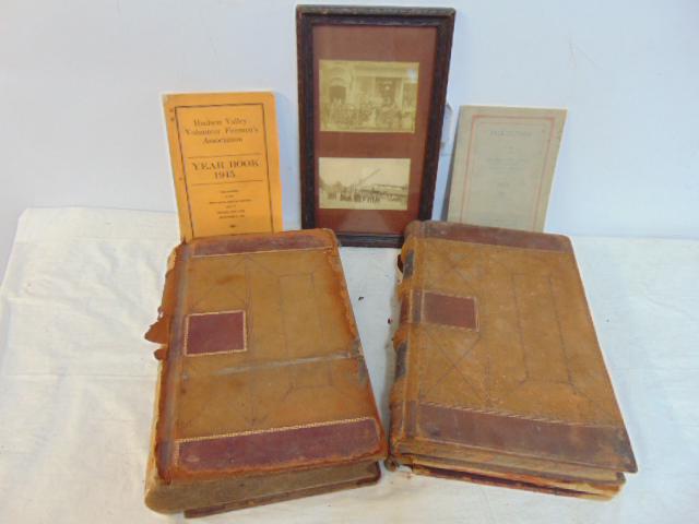 Firemen's lot, Hudson Valley Volunteer Firemen's Associated book, 1923 & 1945, framed collage with 2 (1 of 8)
