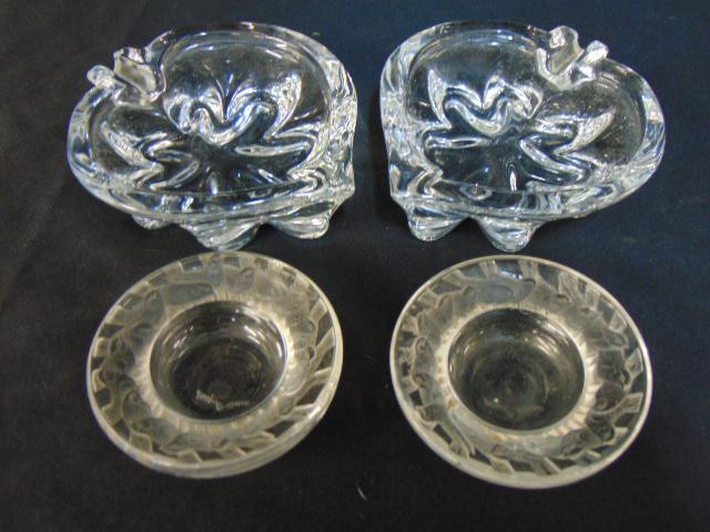 Art glass, Lalique & Daum, pair bird decorated Lalique salt bowls, 3.75" & pair heart shaped (1 of 6)