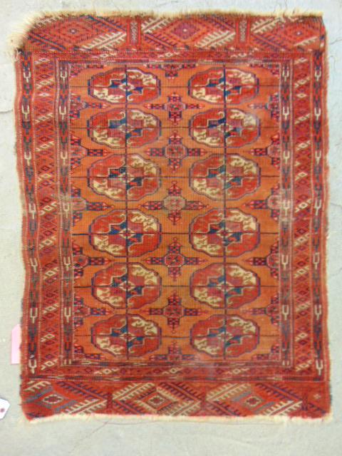 Early Turkoman, Bokhara, rust brown, carpet is 44" by 34", some loss on corners (1 of 4)