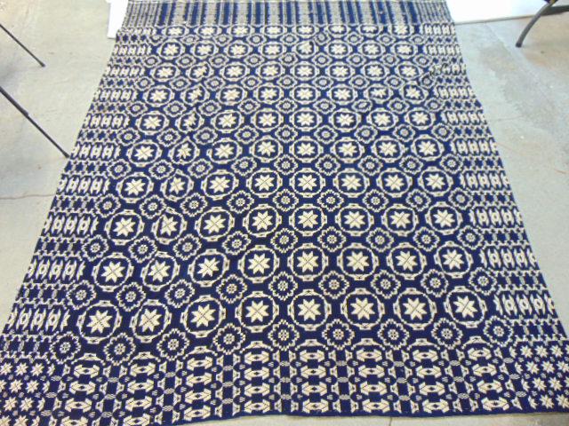 Blue & white Jacquard, coverlet, by Perlina Ackerley, 7'9" by 6'2" (1 of 7)