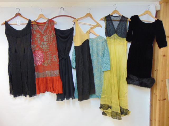7 vintage dresses, including flapper, beaded, black dress with fur trim, including dresses by Suzy (1 of 10)