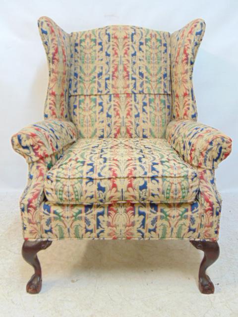 Upholstered wing chair, centennial, remade & reupholstered by V. Ramos upholstery. (1 of 4)