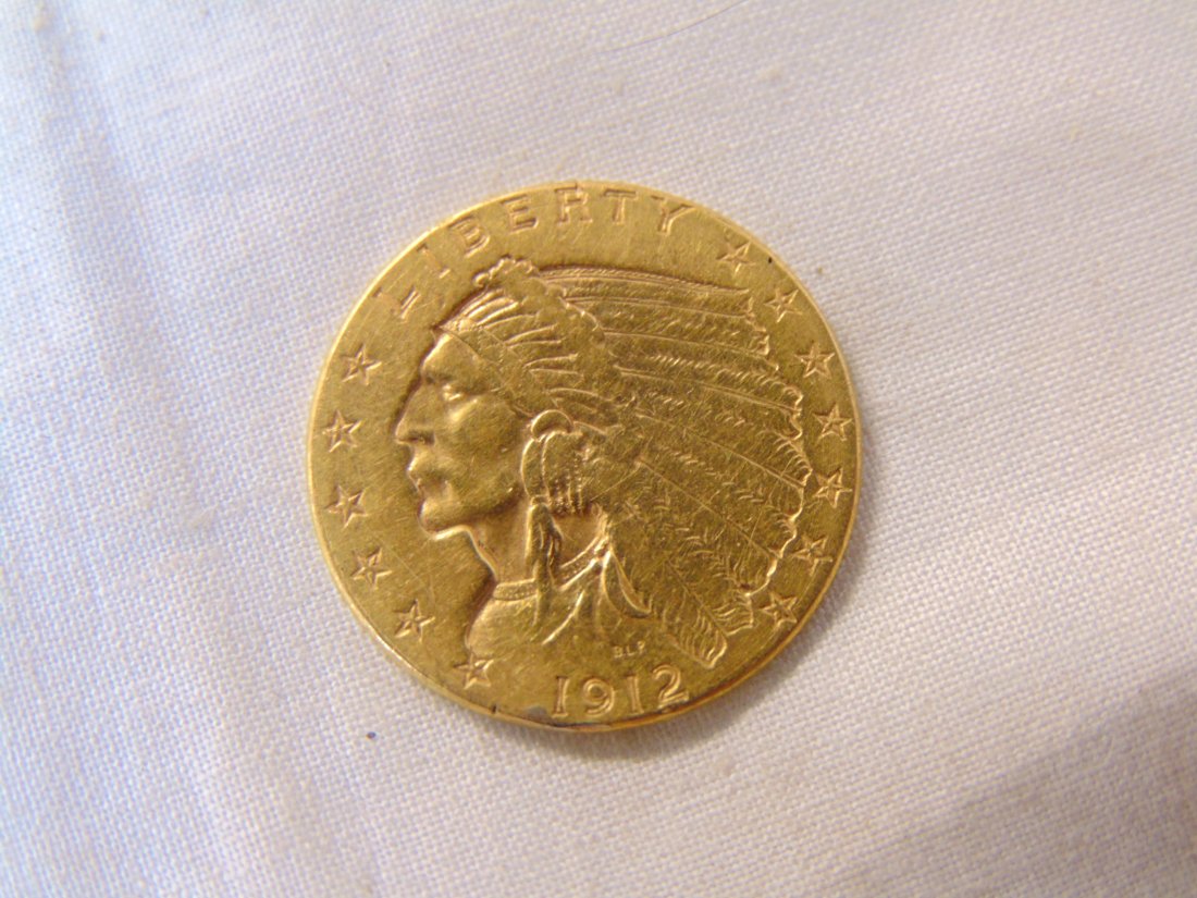 1912 $2.5 gold piece, Indian head coin, gold (1 of 4)