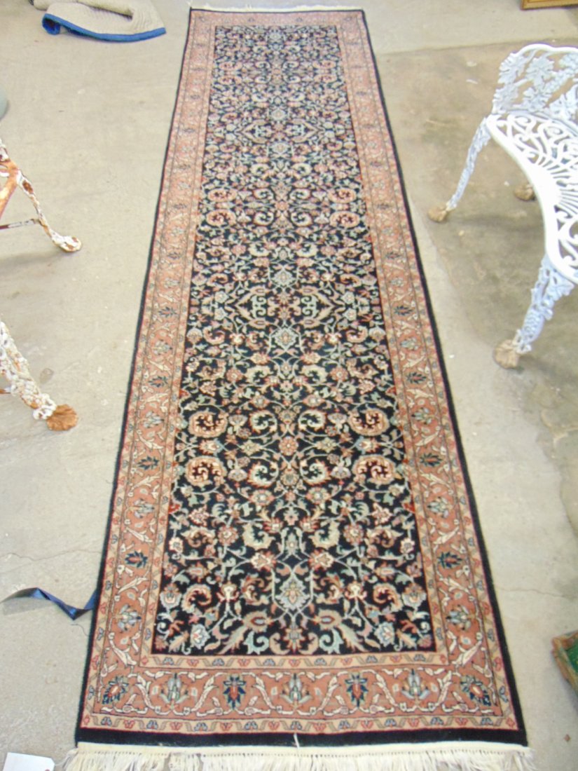 Persian runner in black, carpet has light border, rug is 12' long 40" wide, good condition. (1 of 4)