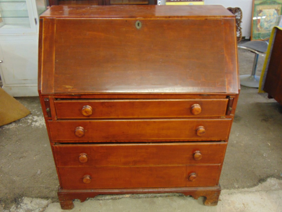 Mahogany slant front desk, 4 drawer base, replaced pulls on drawers, desk is 37.5" by 19", height is (1 of 4)