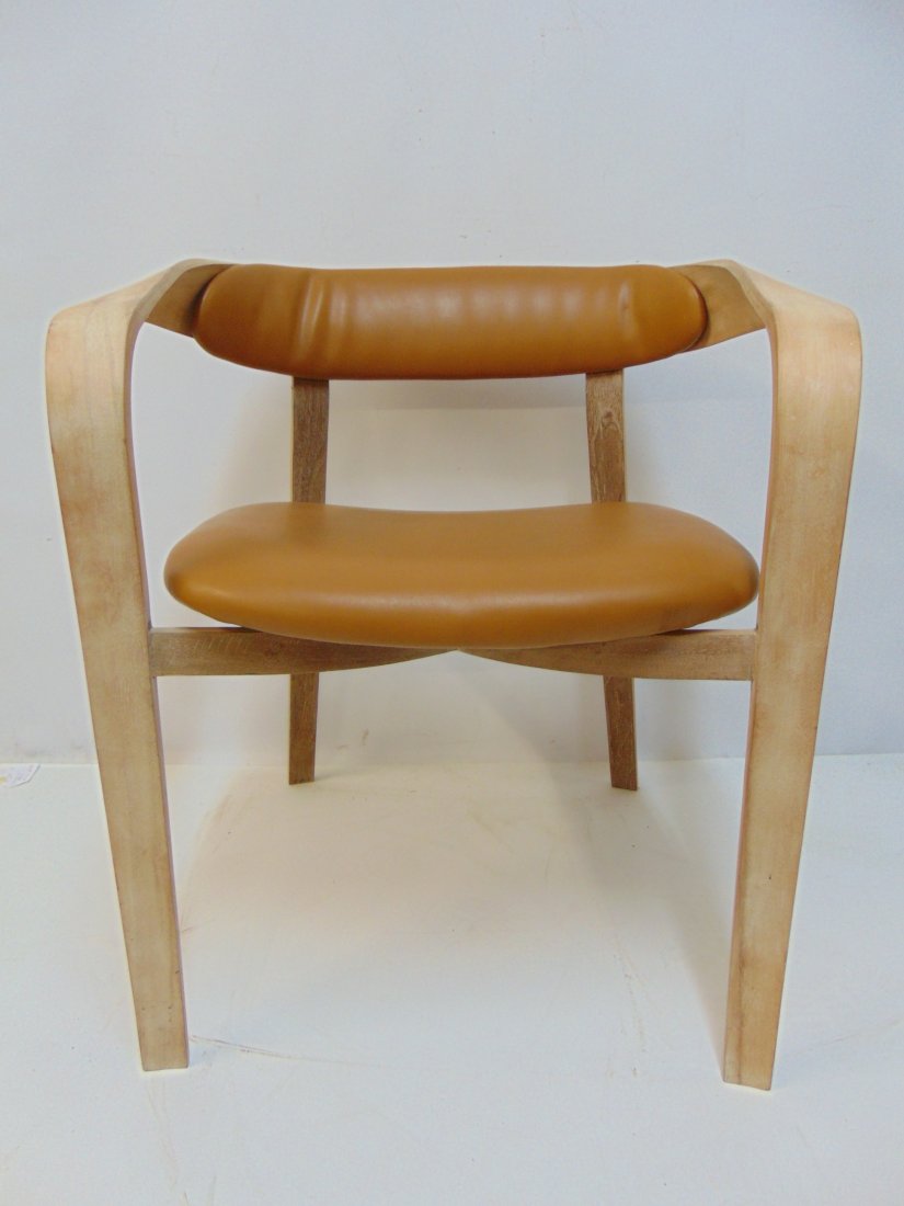 MCM ribbon chair by Plycraft,  Paul Goldman design (?), stripped wood frame, vinyl seat & back, part (1 of 5)