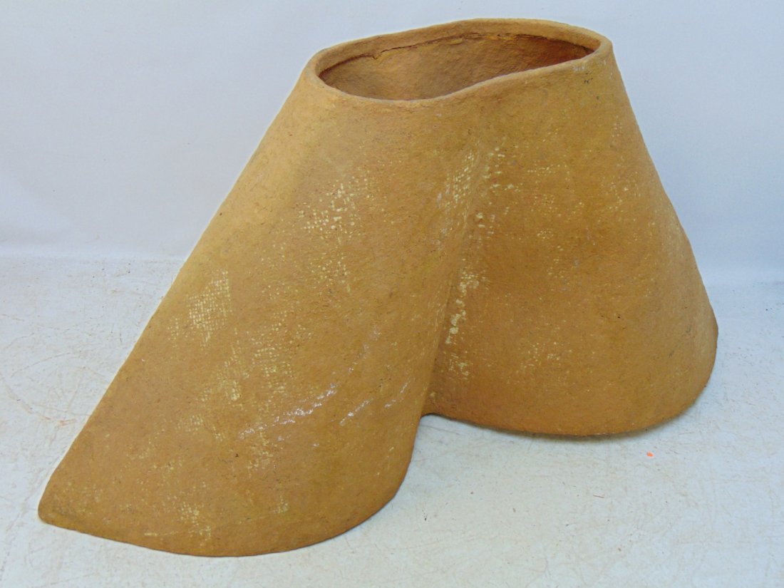 Paper Mache or molded cardboard sculpture, cylindrical cone, wood reinforced, artist unknown: Paper Mache or molded cardboard sculpture, cylindrical cone, wood reinforced, artist unknown, sculpture is 20" by 14" (top opening), 61.5" by 20" (base) height is 32"