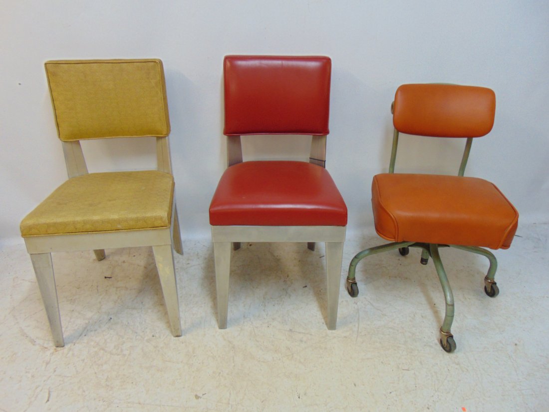 3 Mid Century chairs, pair aluminum & vinyl deco chairs & "Steelcase" steel & vinyl swivel office ch (1 of 6)