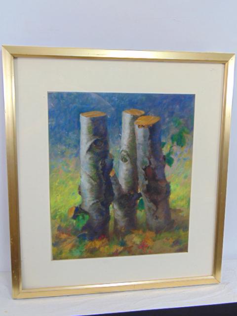 Pastel, "Grey Birch Logs", by Americo DiFranza, pastel on paper, 20.5" by 17.75": Pastel, "Grey Birch Logs", by Americo DiFranza, pastel on paper, 20.5" by 17.75"