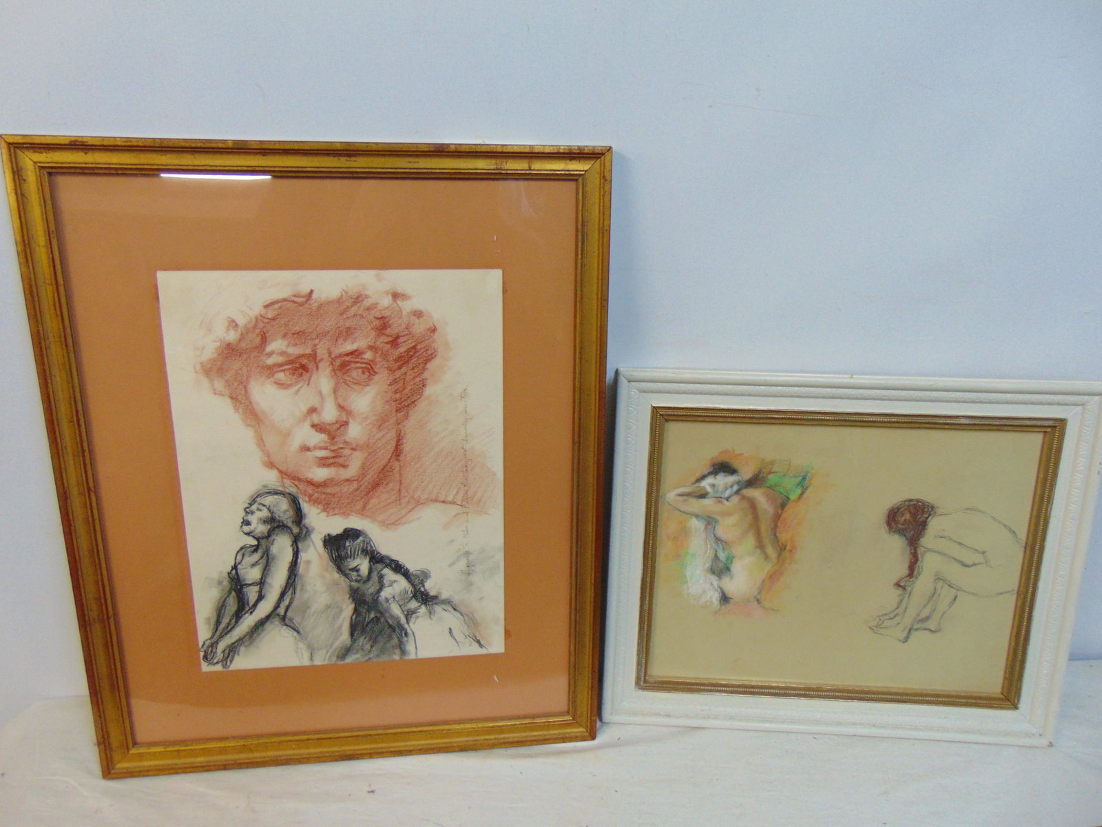 2 drawings, "Homage to Mike and Edgar, the two great drawing masters", by Americo DiFranza, 14" by: 2 drawings, "Homage to Mike and Edgar, the two great drawing masters", by Americo DiFranza, 14" by 10.75" & study nude girl, 10.25" by 13.5".