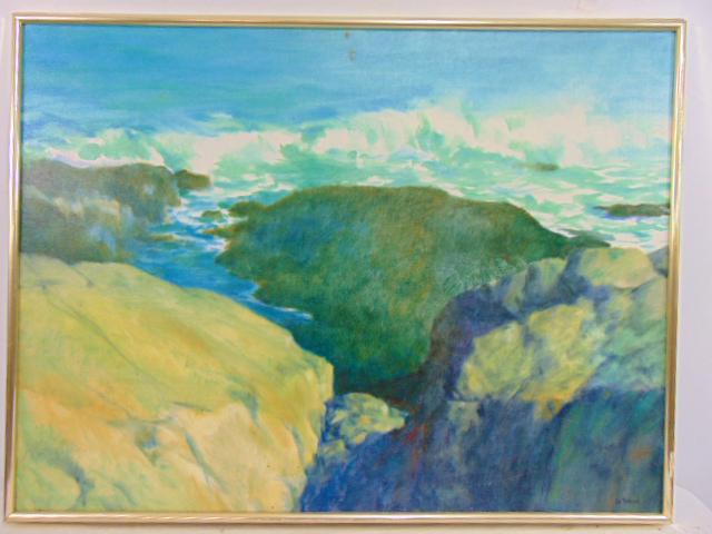 Painting, "Maine Coast", signed Americo DiFranza, coastal, shore scene with rocks, oil on canvas, (1 of 6)
