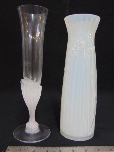 Lalique & Daum art glass vases, milky white daffodil decorated Lalique vase, height is 10.75", Daum (1 of 8)